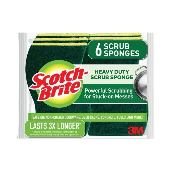 Heavy-Duty Scrub Sponge, 4 1/2 x 2 7/10 x 3/5, Green/Yellow, PK6, Scotch-Brite, Mfr#: 426